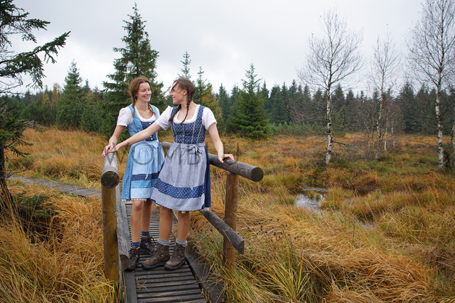 INDIGO_Tradition  Dirndl No.3 (allover Blaudruck zweifarbig) und No.2 (Blaudruck/Leinen)